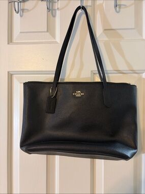 Coach Black Leather Tote with Gold Hardware